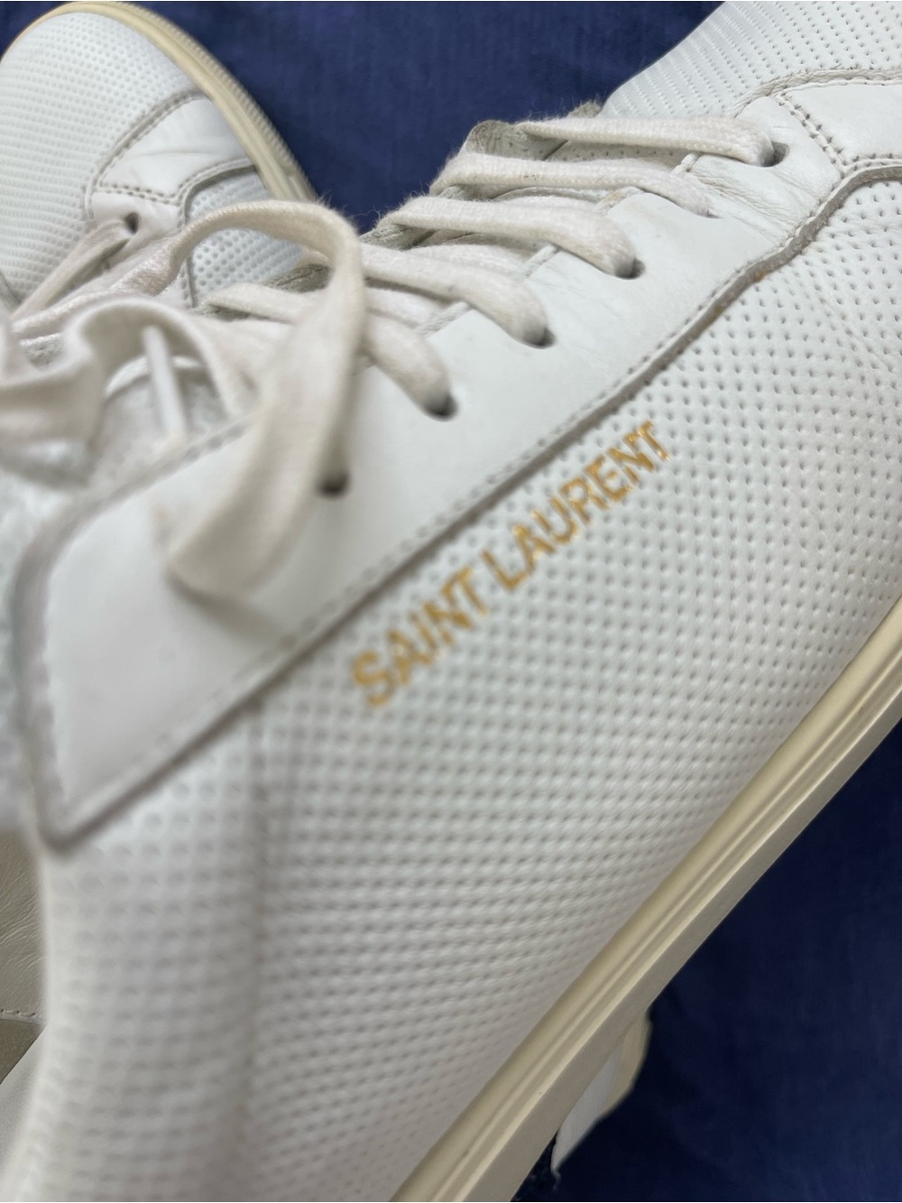 Saint Laurent Andy Snake-Effect Leather Sneakers White Leather Low top sneakers
